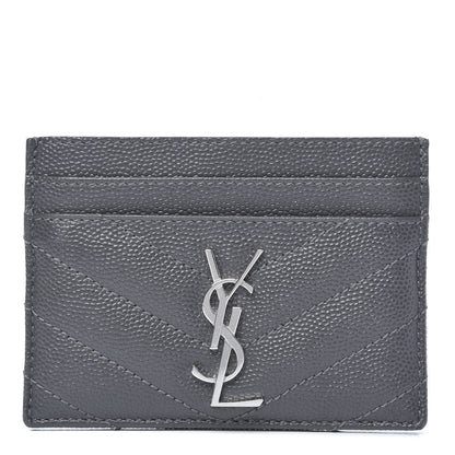 Saint Laurent Grain De Poudre Matelasse Chevron Monogram Credit Card Case Earth 1 of 9
