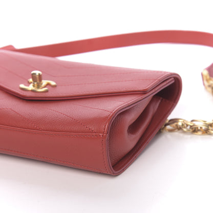 Chanel Calfskin Chevron Stitched Coco Waist Bag Red 9 of 10