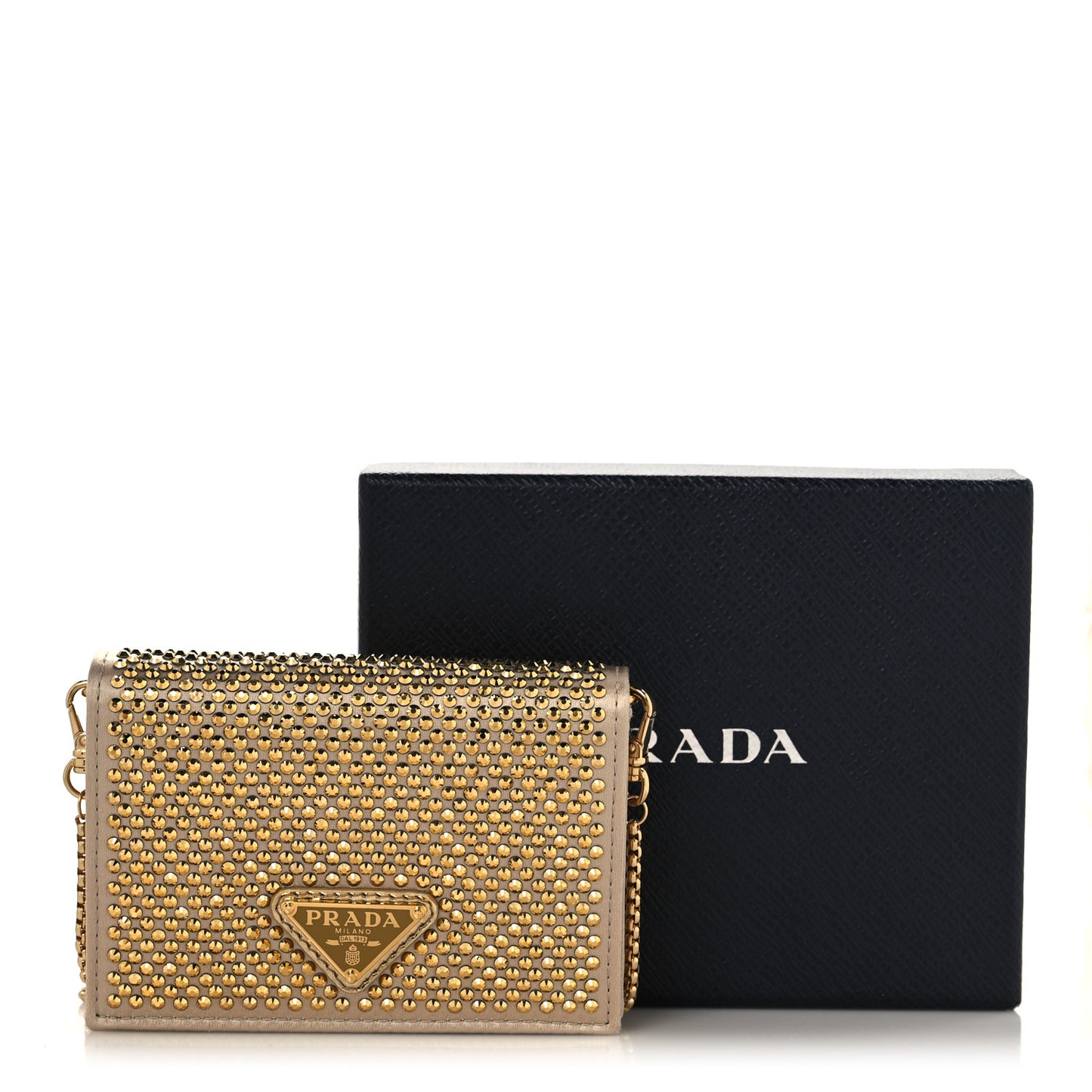 Satin Crystal Metal Triangle Logo Card Holder With Strap Platino