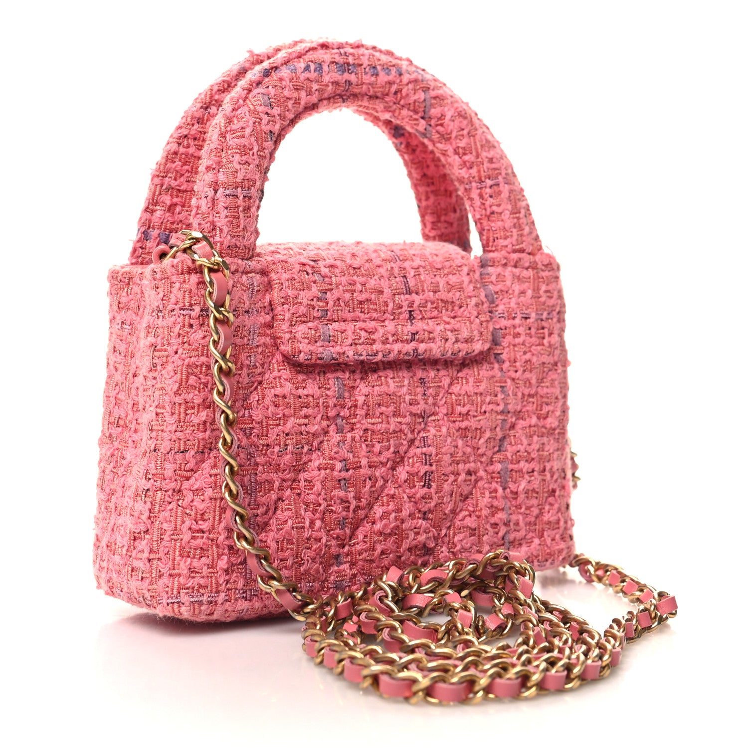 Chanel Tweed Quilted Mini Nano Kelly Shopper Pink 3 of 11
