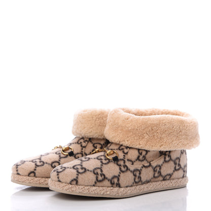Gucci Covered Wool GG Monogram Mens Fria Horsebit Ankle Boots 9 Beige Ebony Butterscotch 2 of 6