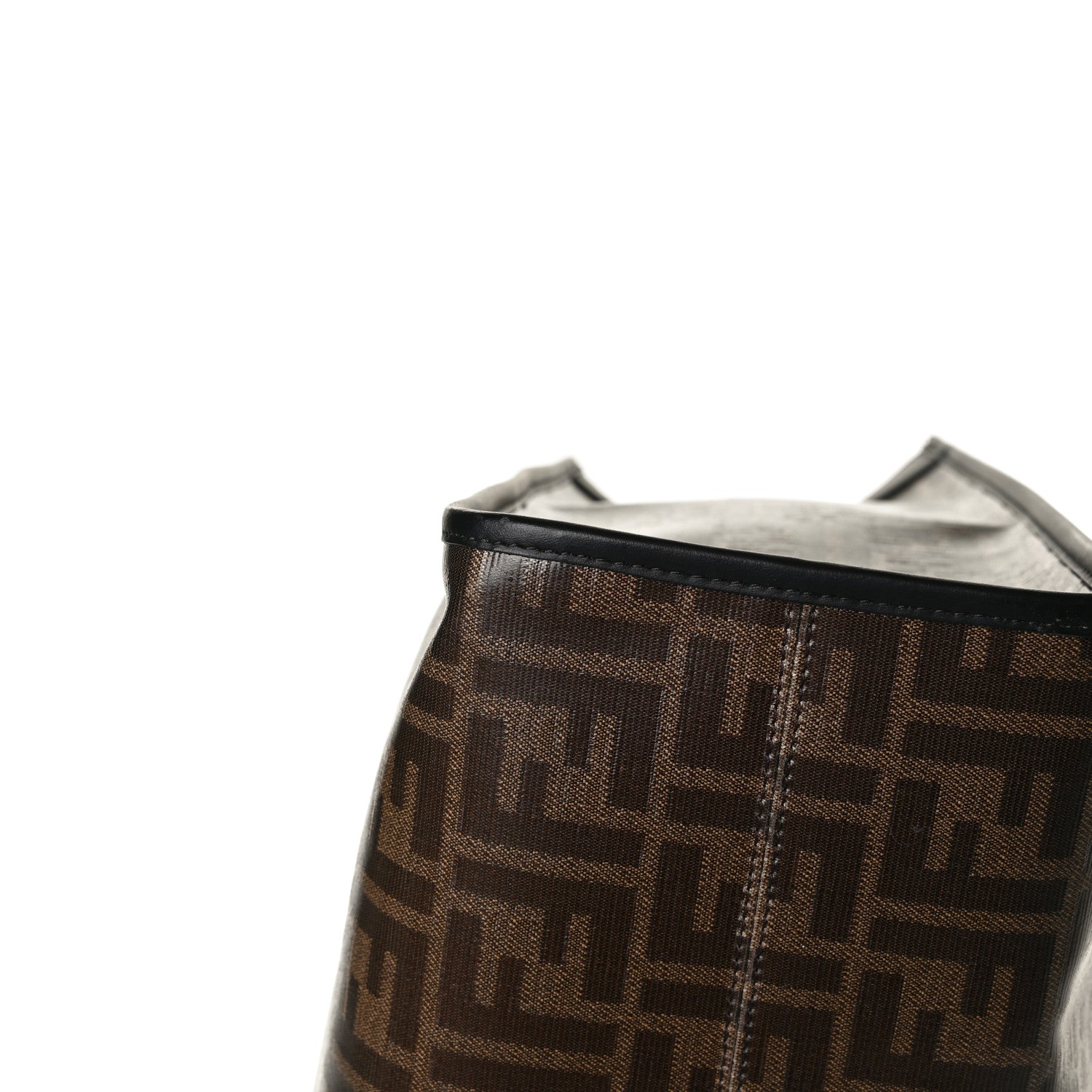 Fendi Glazed Fabric Vitello Century Plexiglass FF 1974 Stamp Patch Medium Runaway Shopper Tote Mogano Panna Black 16 of 17
