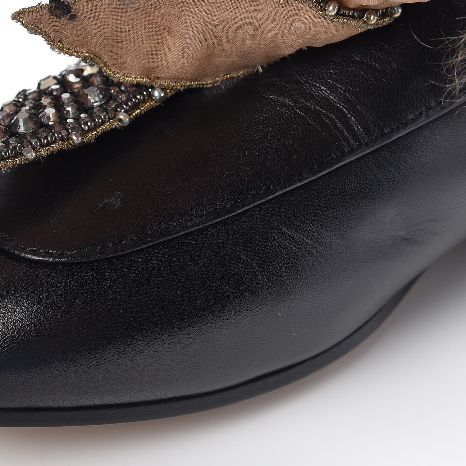 Gucci Malaga Kid Fur Crystal Bow Embroidered Womens Princetown Slippers 37 Black 11 of 12