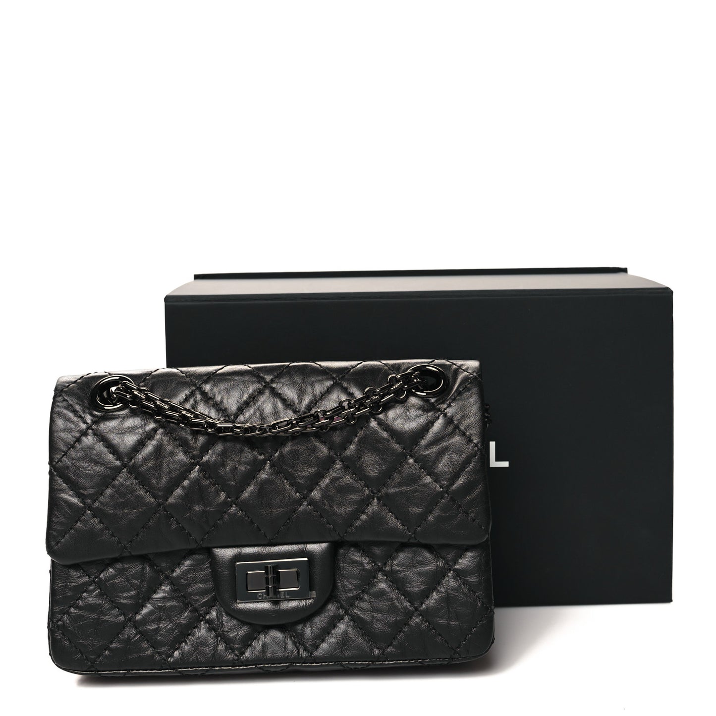 Aged Calfskin Quilted 2.55 Reissue Mini Flap So Black
