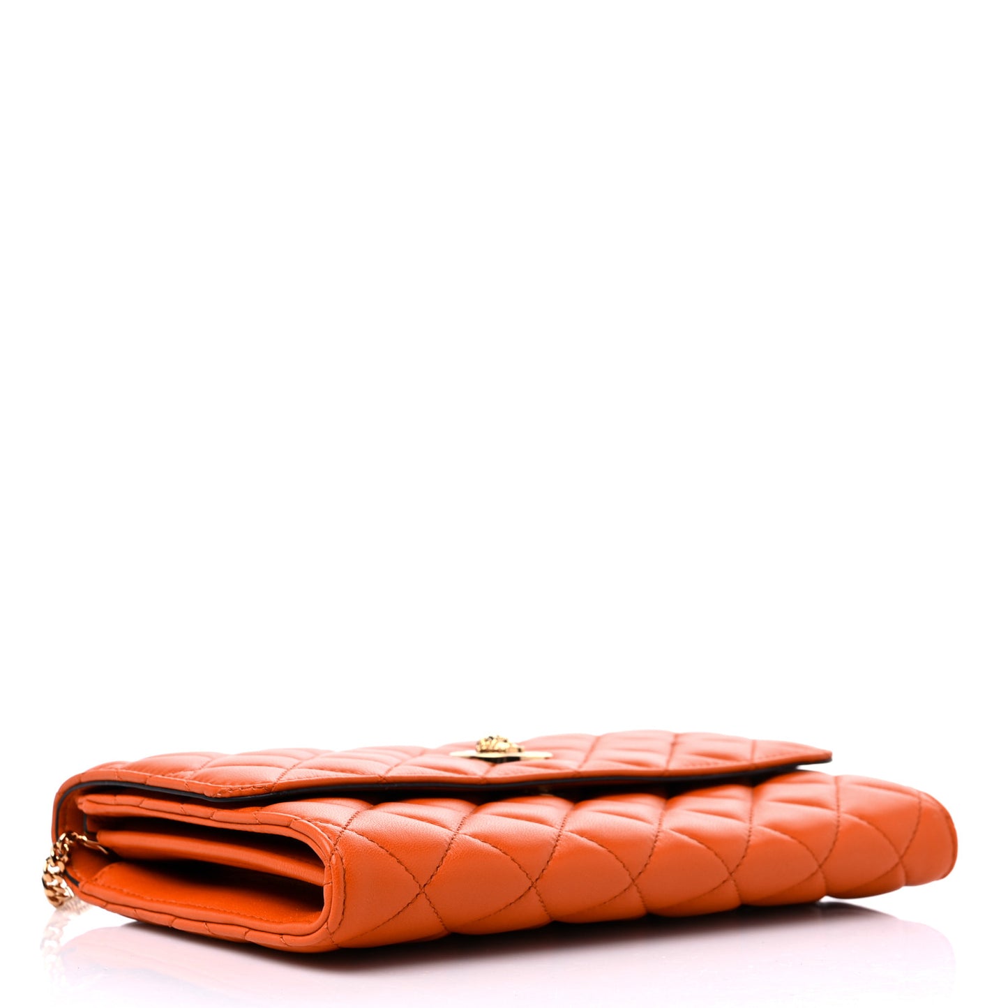 Lambskin Quilted Medusa Wallet On Chain Crossbody Dark Orange