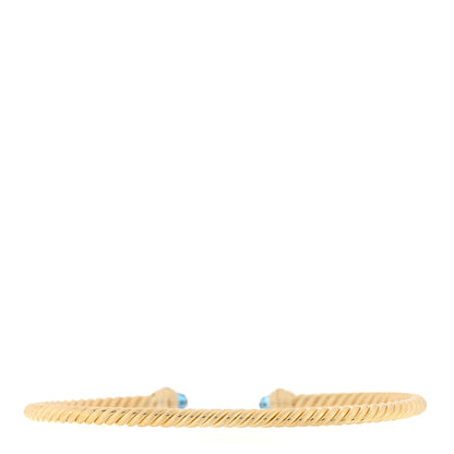 David Yurman 18K Yellow Gold Diamond Blue Topaz 3mm Cablespira Bracelet 2 of 3
