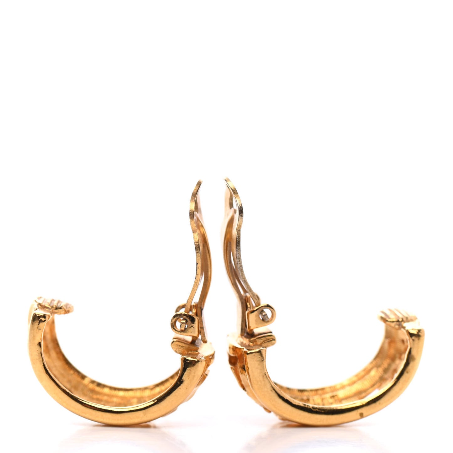 Metal CC Hoop Clip On Earrings Gold