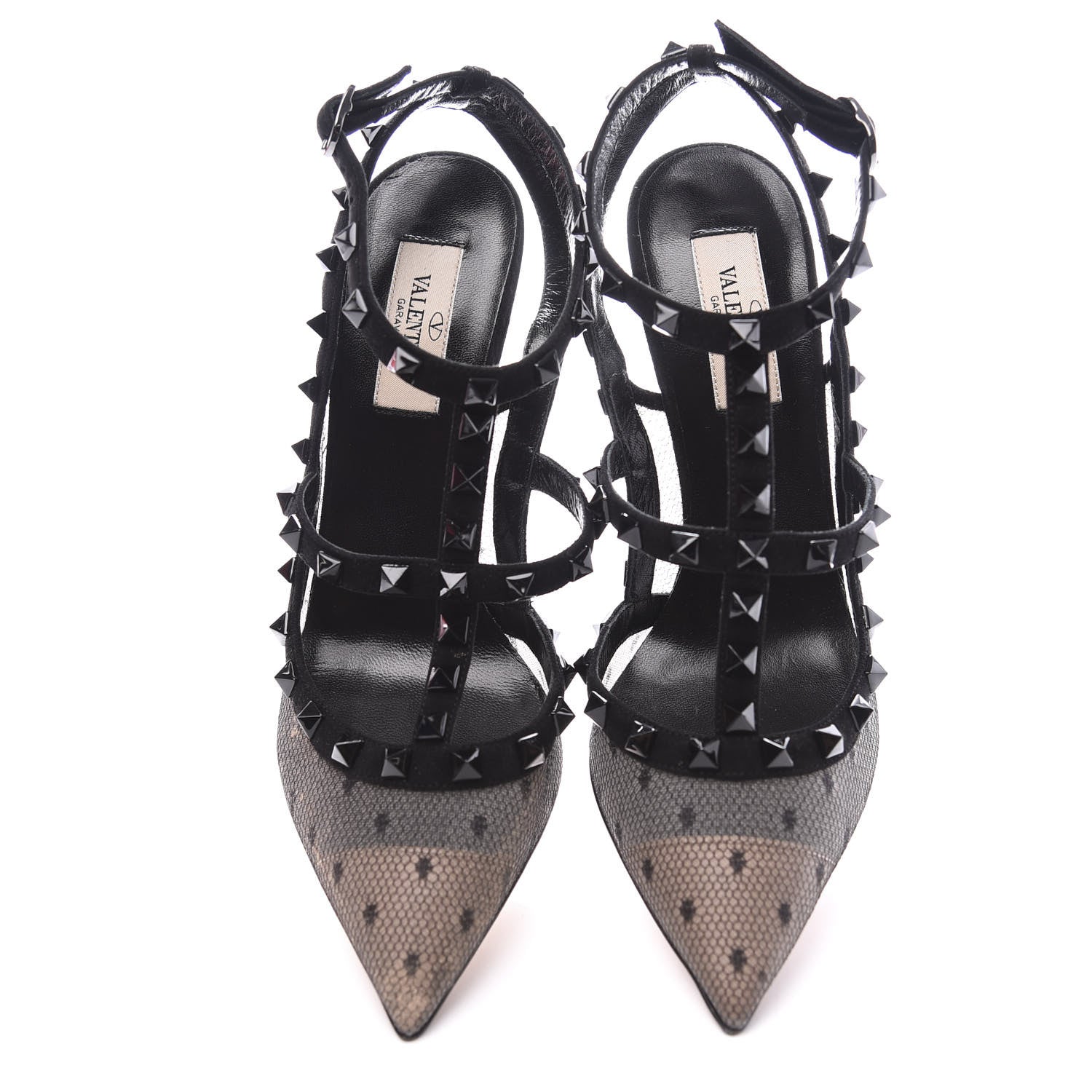 Valentino Garavani Mesh Point d'Esprit Suede Rockstud Ankle Strap 100mm Pumps 37.5 Black 5 of 10