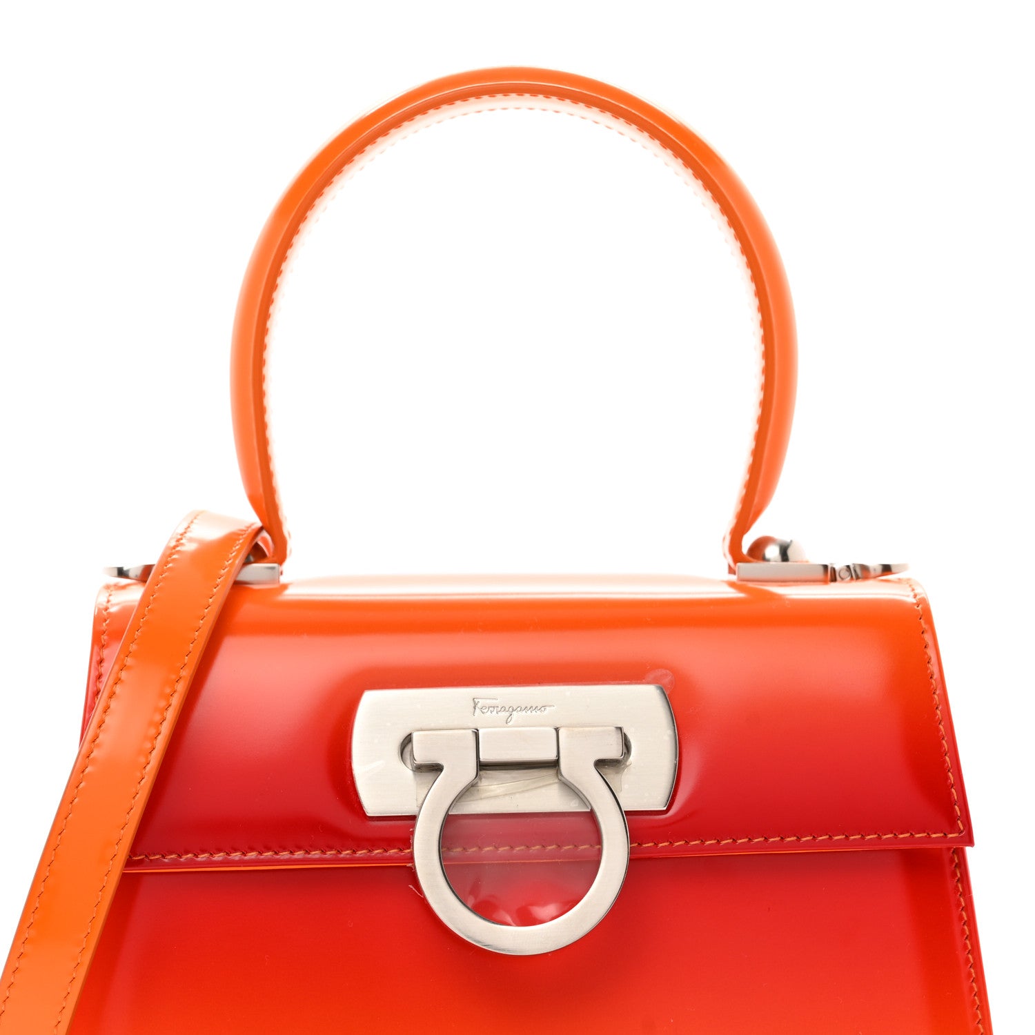 Salvatore Ferragamo Brushed Calfskin Airbrush Small Iconic Top Handle Bag Orange Multicolor 5 of 9