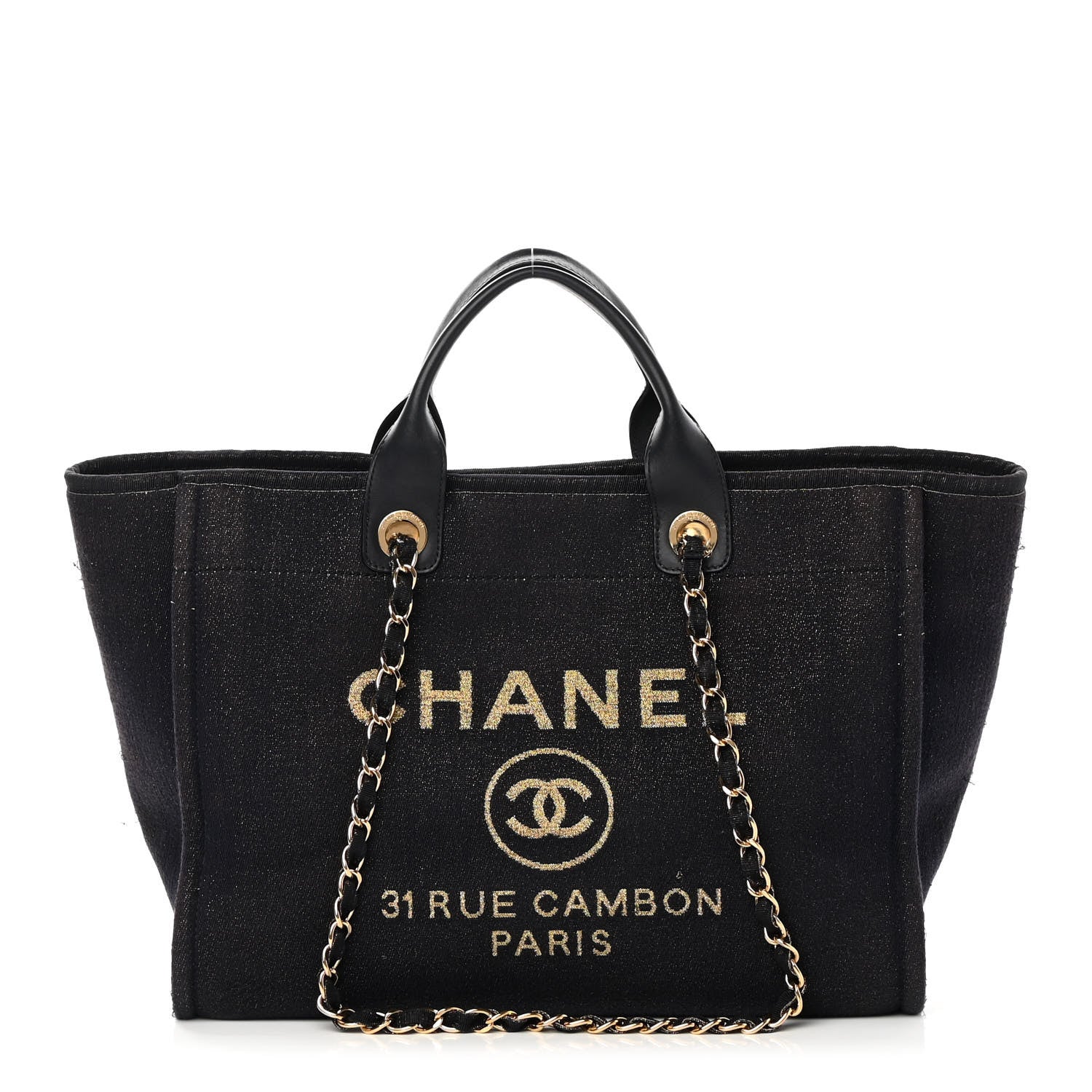 Chanel Lurex Canvas Medium Deauville Tote Navy Blue Gold 1 of 18