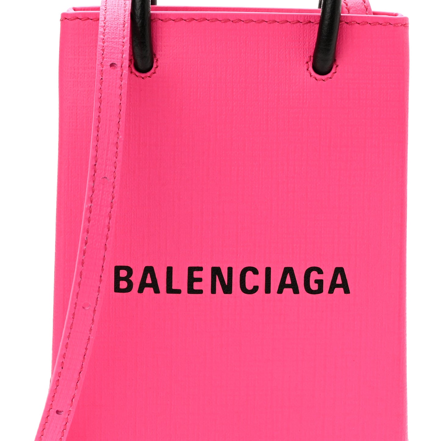 Squared Calfskin Logo Shopping Phone Holder Bag Acid Fuchsia