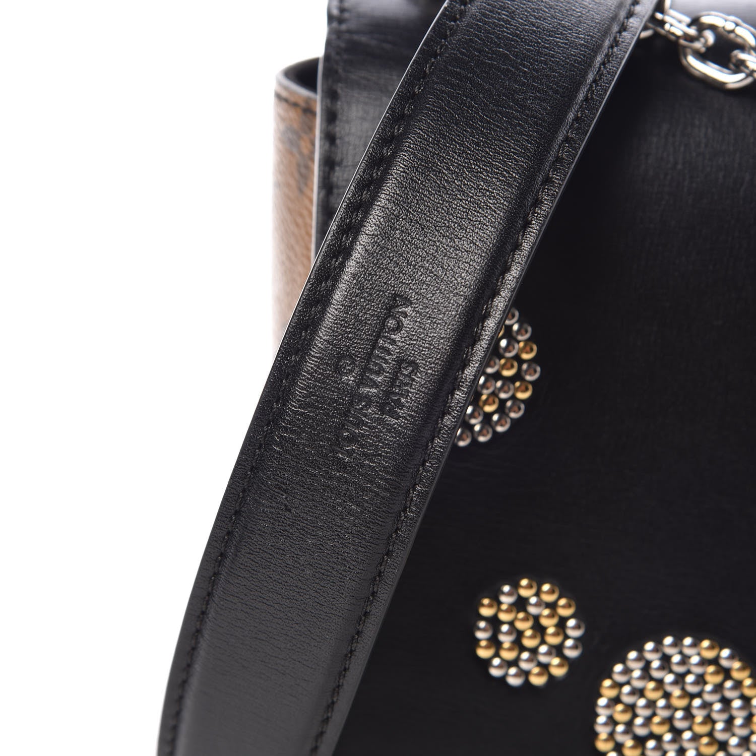 Louis Vuitton Calfskin Reverse Monogram Studded Twist Shoulder Bag MM Black Gold 7 of 9