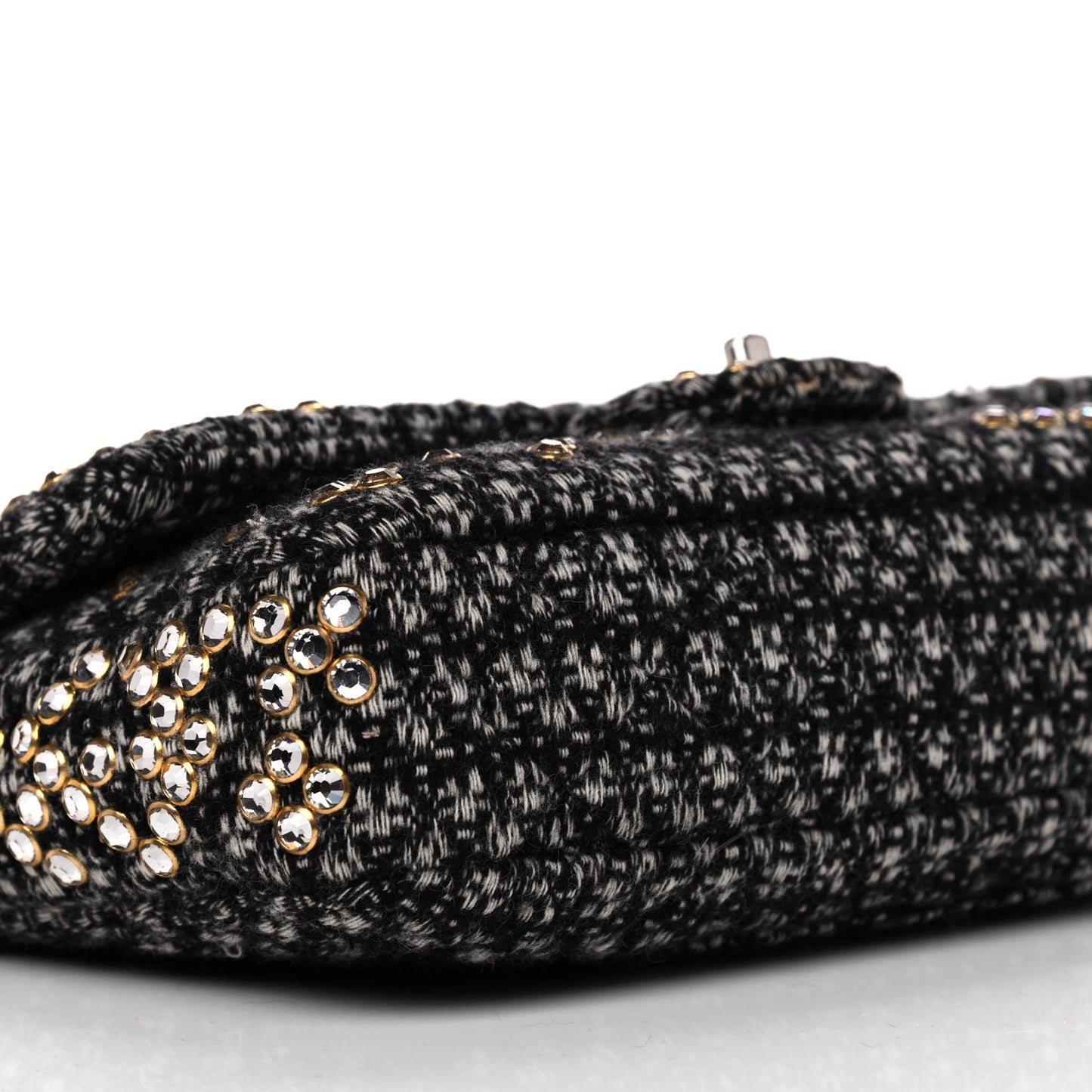 Crystal Tweed Quilted Medium Single Flap Black