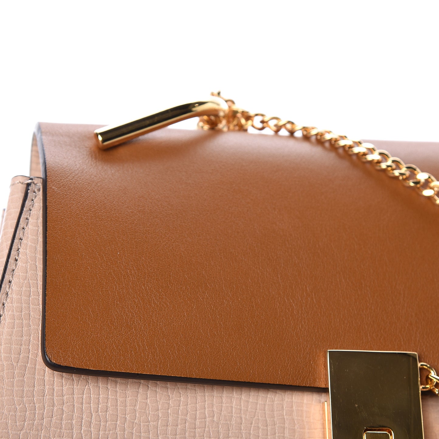 Grained Calfskin Lambskin Bi-Color Drew Shoulder Bag Powder Beige Mustard