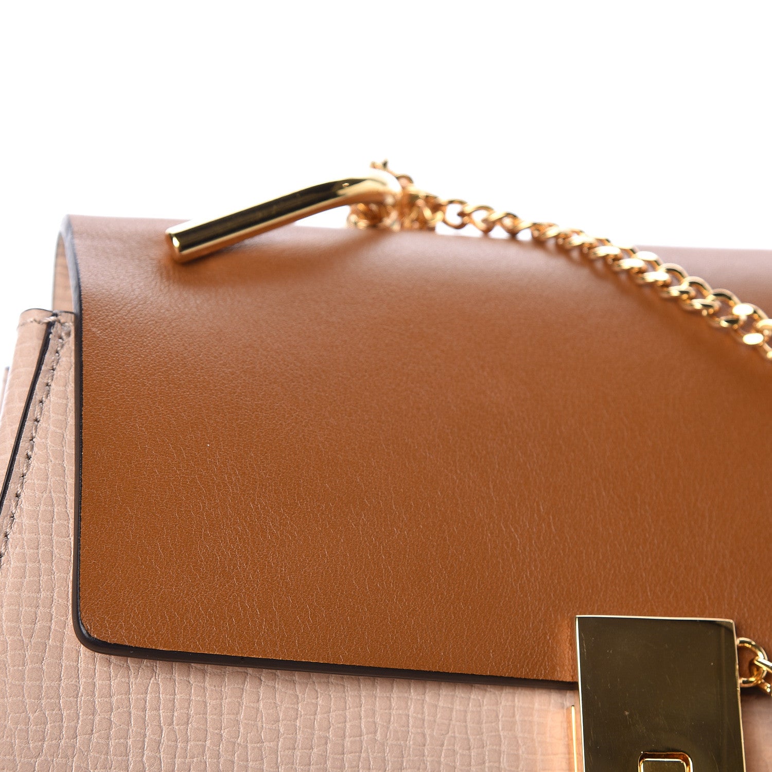Chloe Grained Calfskin Lambskin Bi-Color Drew Shoulder Bag Powder Beige Mustard 10 of 13