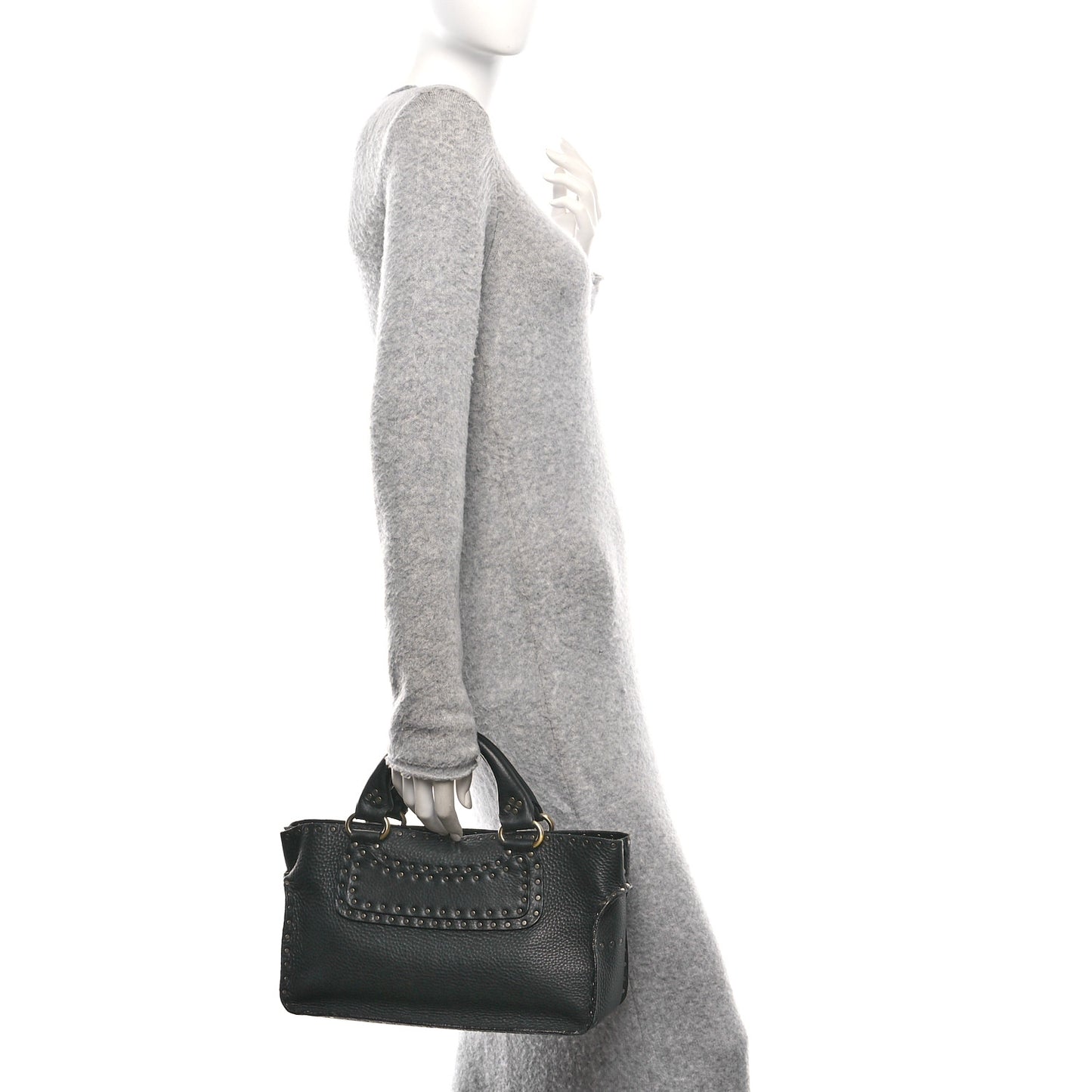 Pebbled Calfskin Studded Boogie Satchel Black