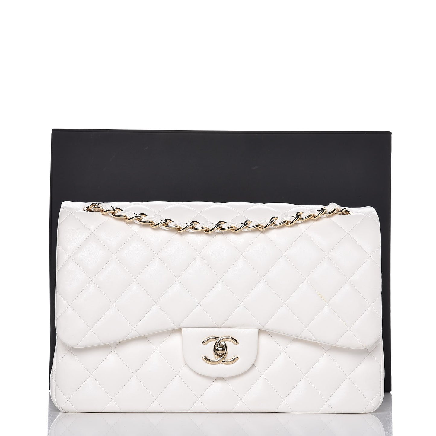 Lambskin Quilted Jumbo Double Flap White