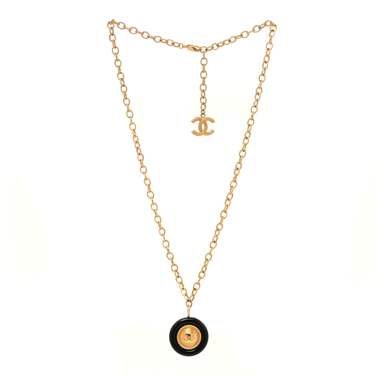 Resin Chain CC Pendant Necklace Gold Black