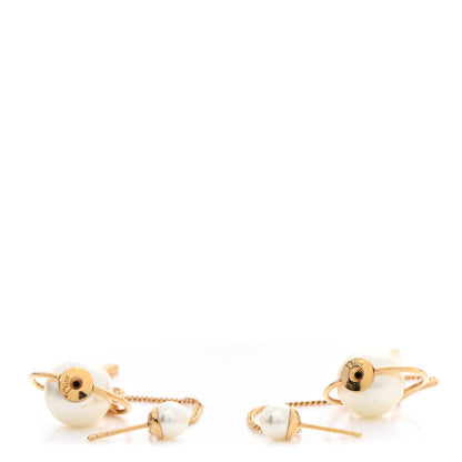 Christian Dior Pearl Tribales Dangle Chain Earrings Gold 3 of 5