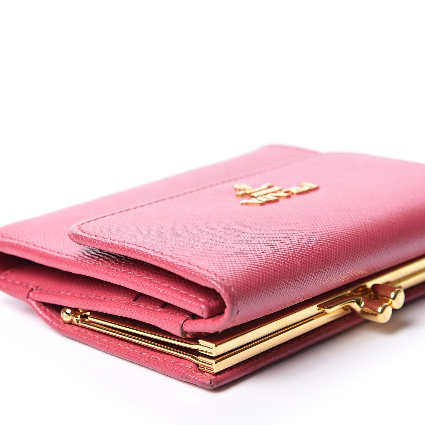 Saffiano Compact Kiss Lock Wallet Peonia