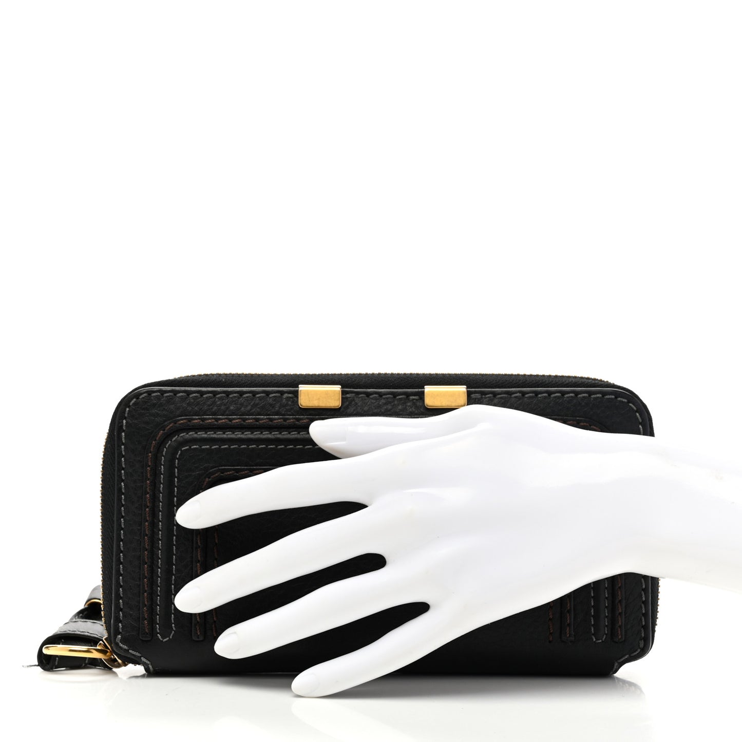 Grained Calfskin Marcie Long Zip Around Wallet Black