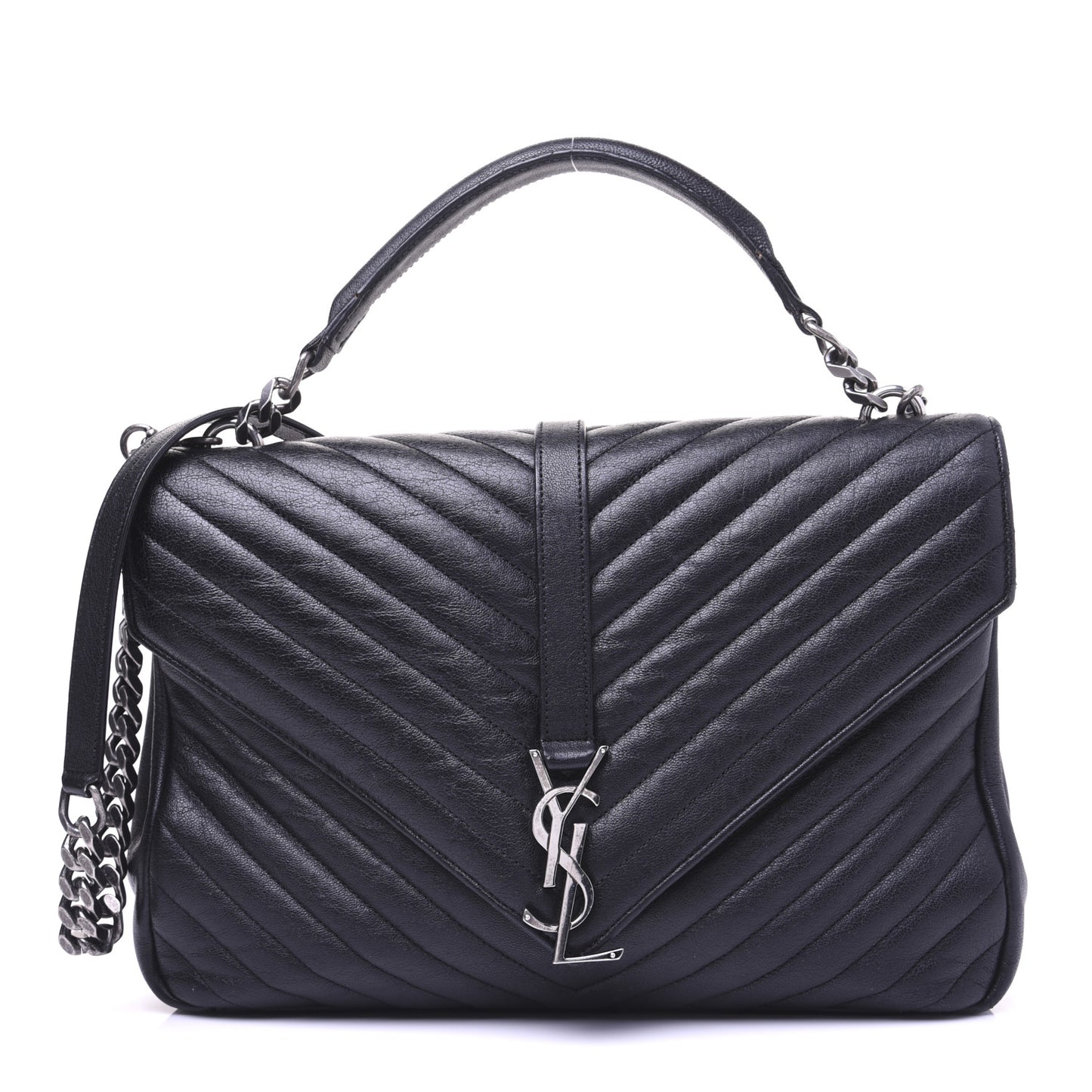 Sheepskin Matelasse Chevron Monogram Large College Satchel Black