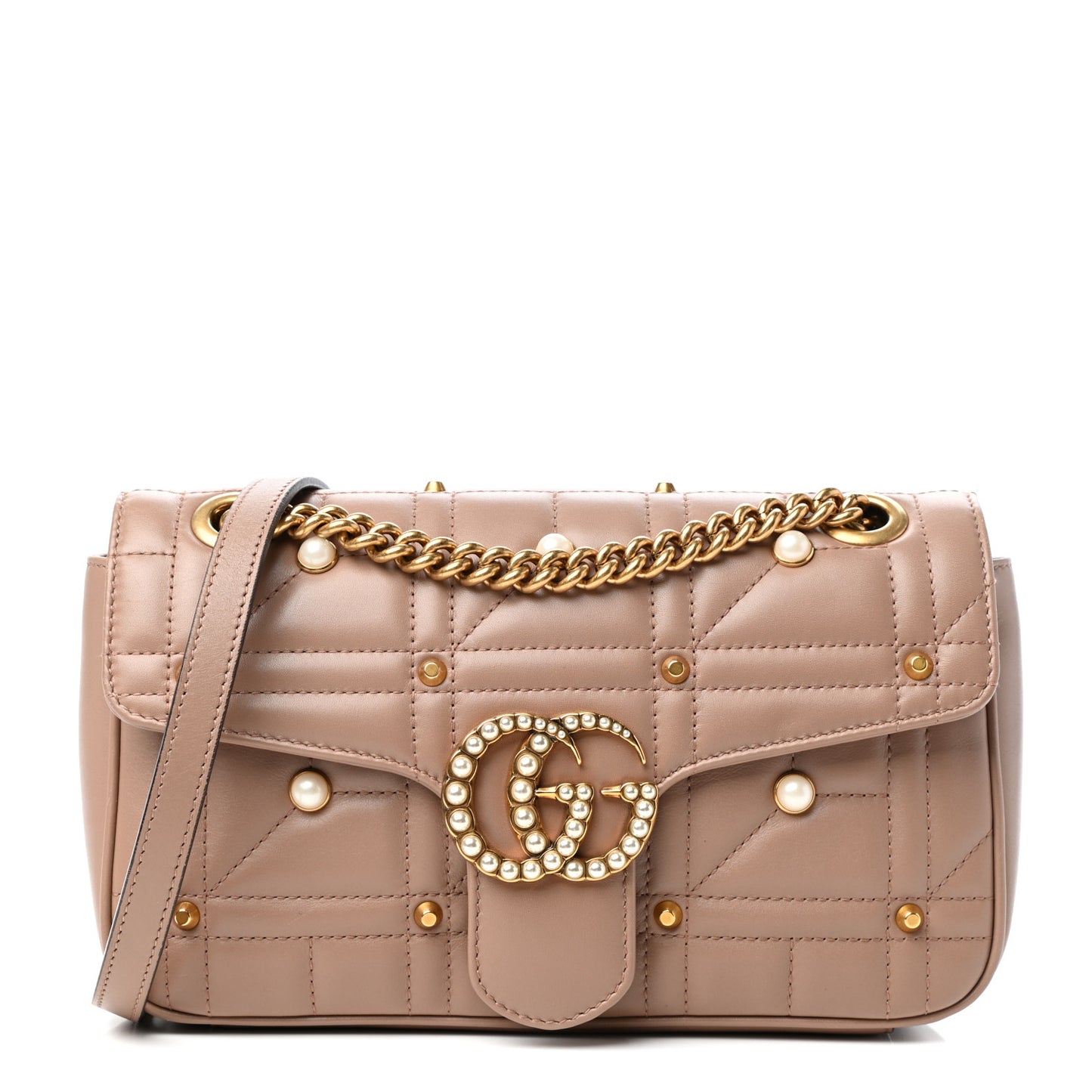 Calfskin Matelasse Studded Mini Pearly GG Marmont Shoulder Bag Porcelain Rose