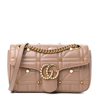 Gucci Calfskin Matelasse Studded Mini Pearly GG Marmont Shoulder Bag Porcelain Rose 1 of 10