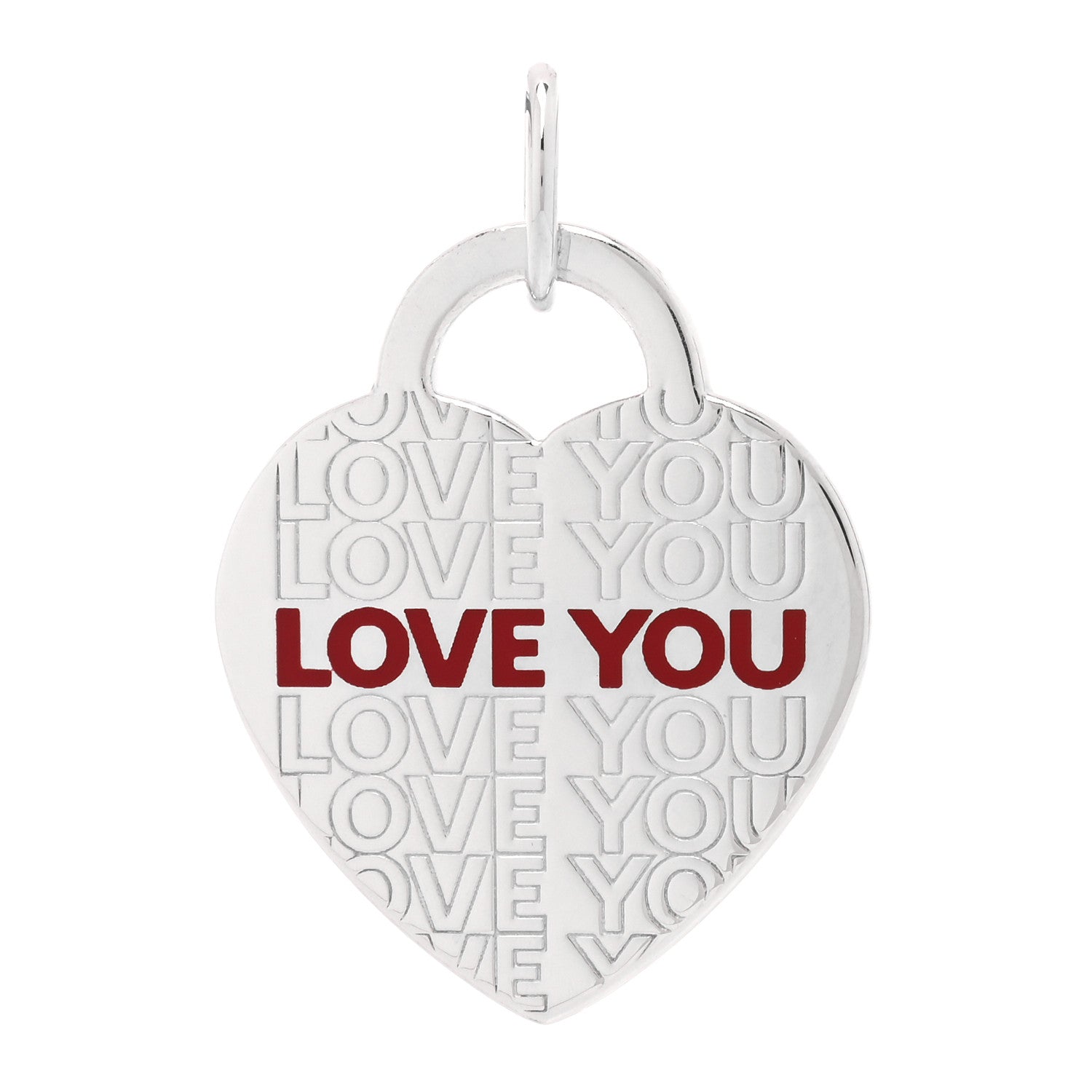 Tiffany Sterling Silver Enamel LOVE YOU Heart Charm Red 1 of 4