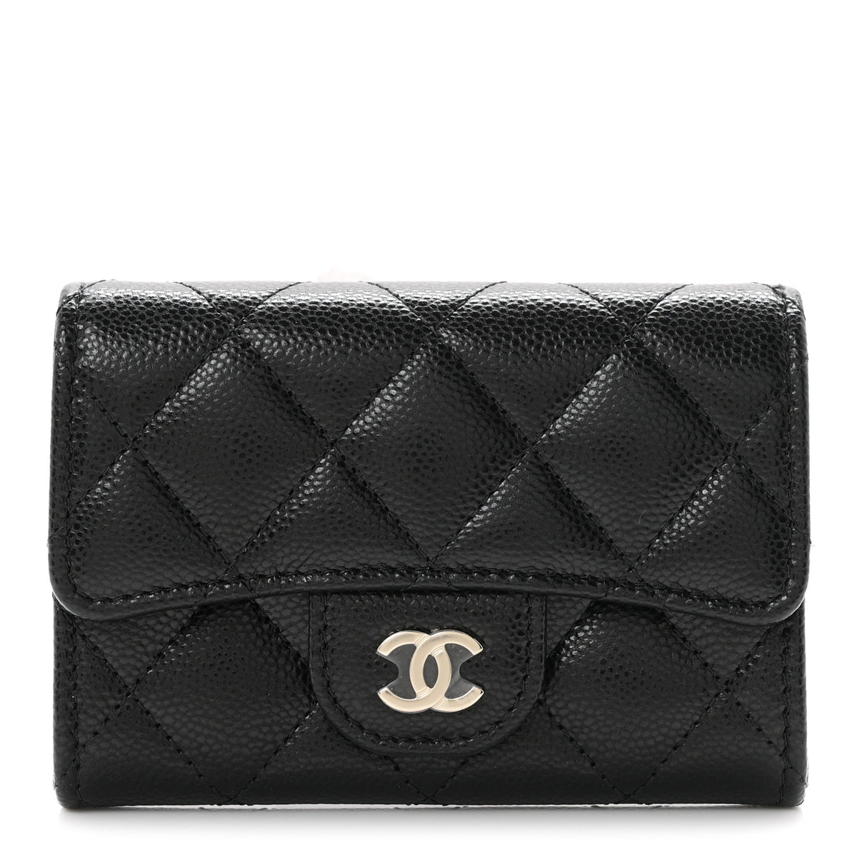Caviar Quilted Flap Card Holder Black