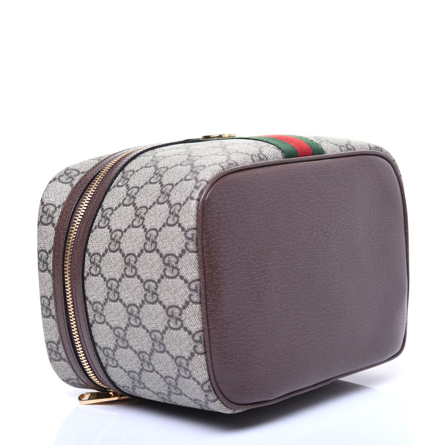 Gucci GG Supreme Monogram Textured Calfskin Web Small Ophidia Vanity Cosmetic Case Beige Ebony New Acero 4 of 14
