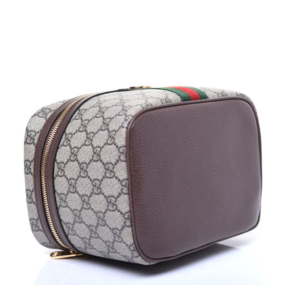 Gucci GG Supreme Monogram Textured Calfskin Web Small Ophidia Vanity Cosmetic Case Beige Ebony New Acero 4 of 14