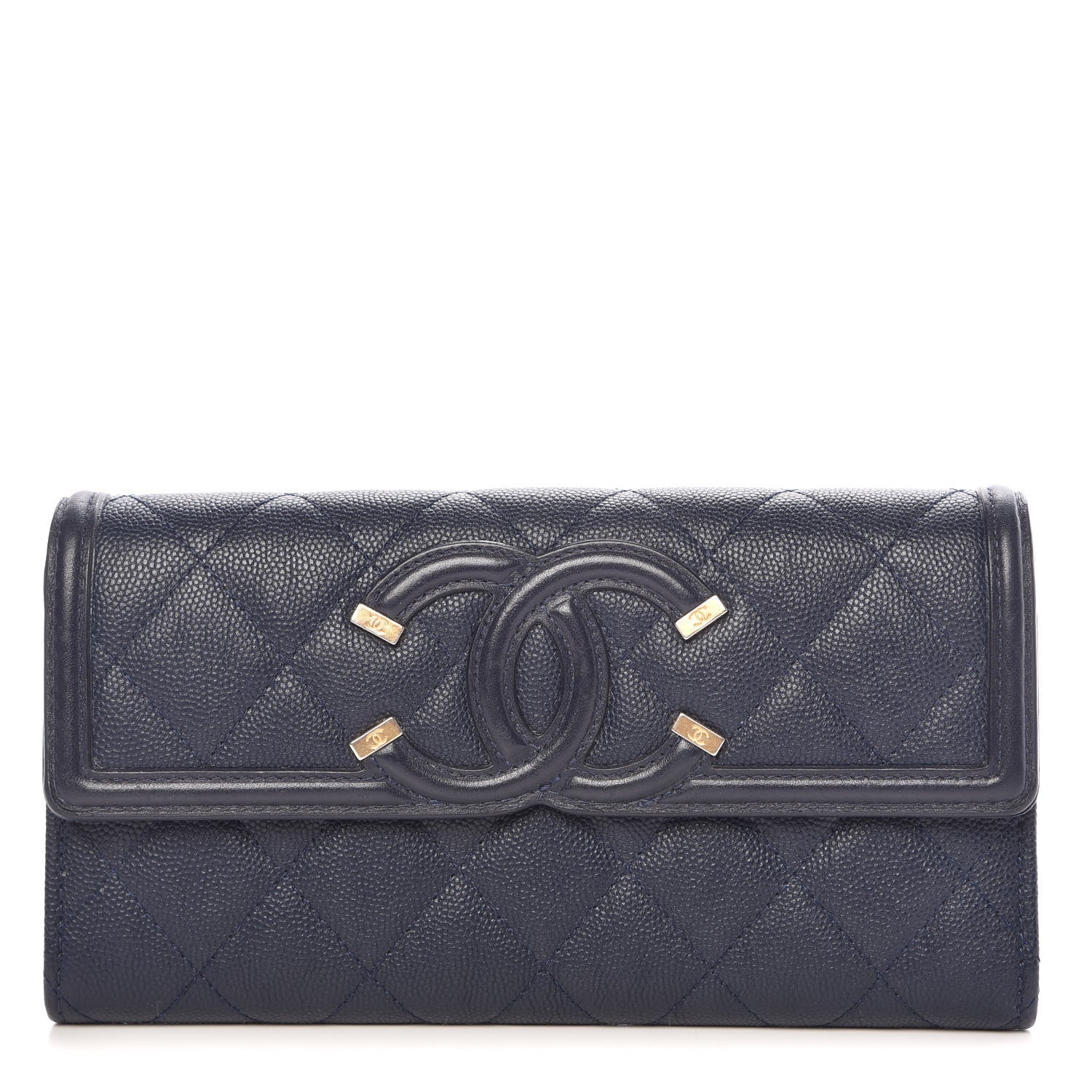 Chanel Caviar Quilted Filigree Flap Wallet Navy 1 of 10