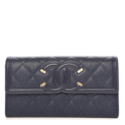 Chanel Caviar Quilted Filigree Flap Wallet Navy 1 of 10