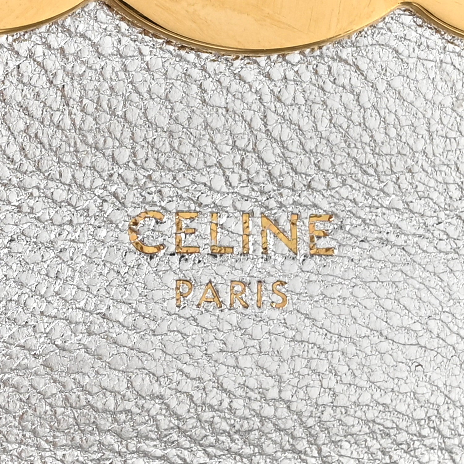 Celine Mirror Calfskin Triomphe Embossed Mini Claude Silver