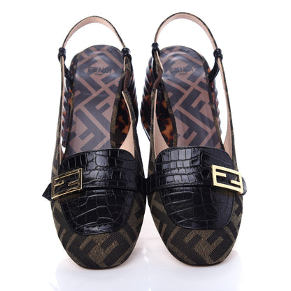 Fendi Jacquard Calfskin FF Tortoise Promenade Slingback Loafer Pumps 35.5 Tobacco 5 of 10