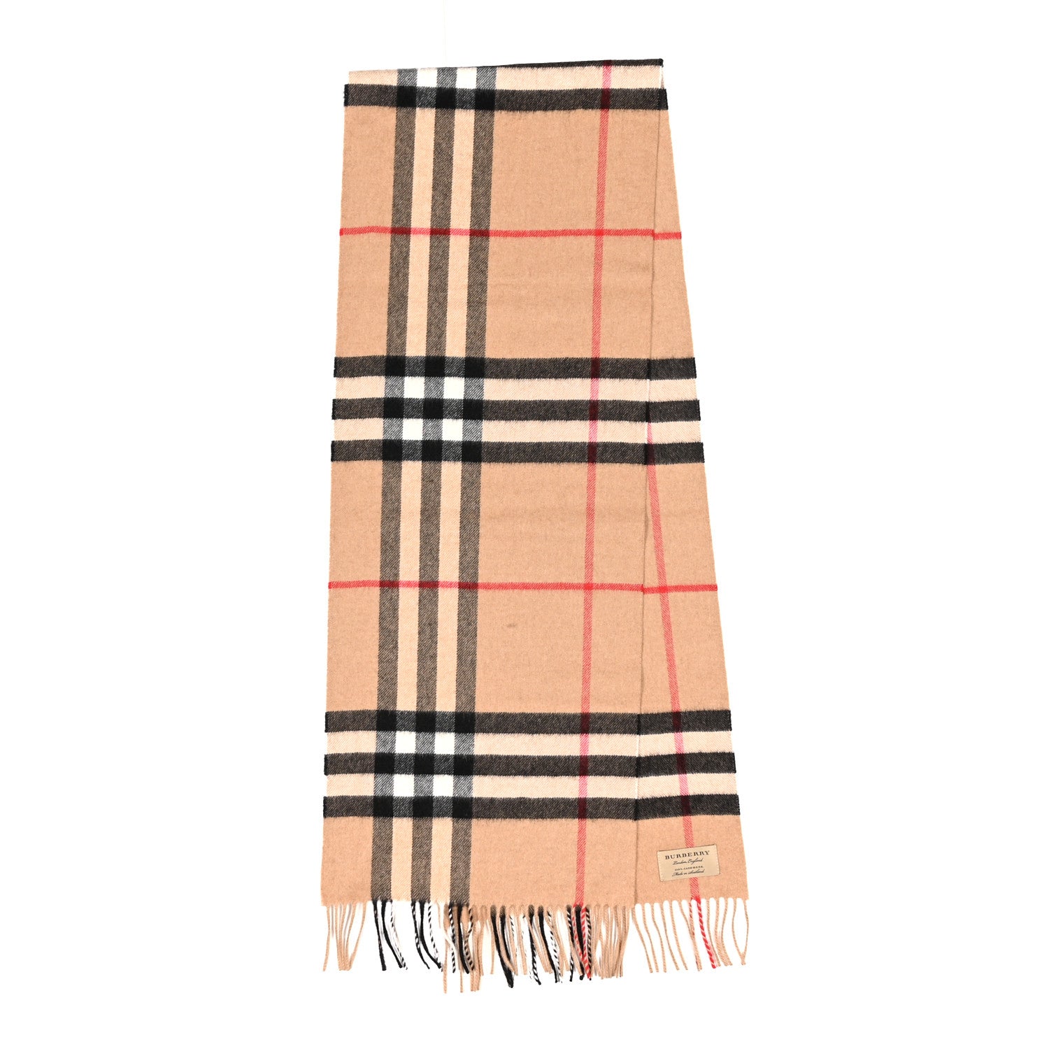 Burberry Cashmere Giant Check Fringe Scarf Camel 2 of 4