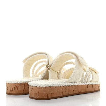 Chanel Cord Lambskin Quilted Logo Mules 36 White 4 of 7