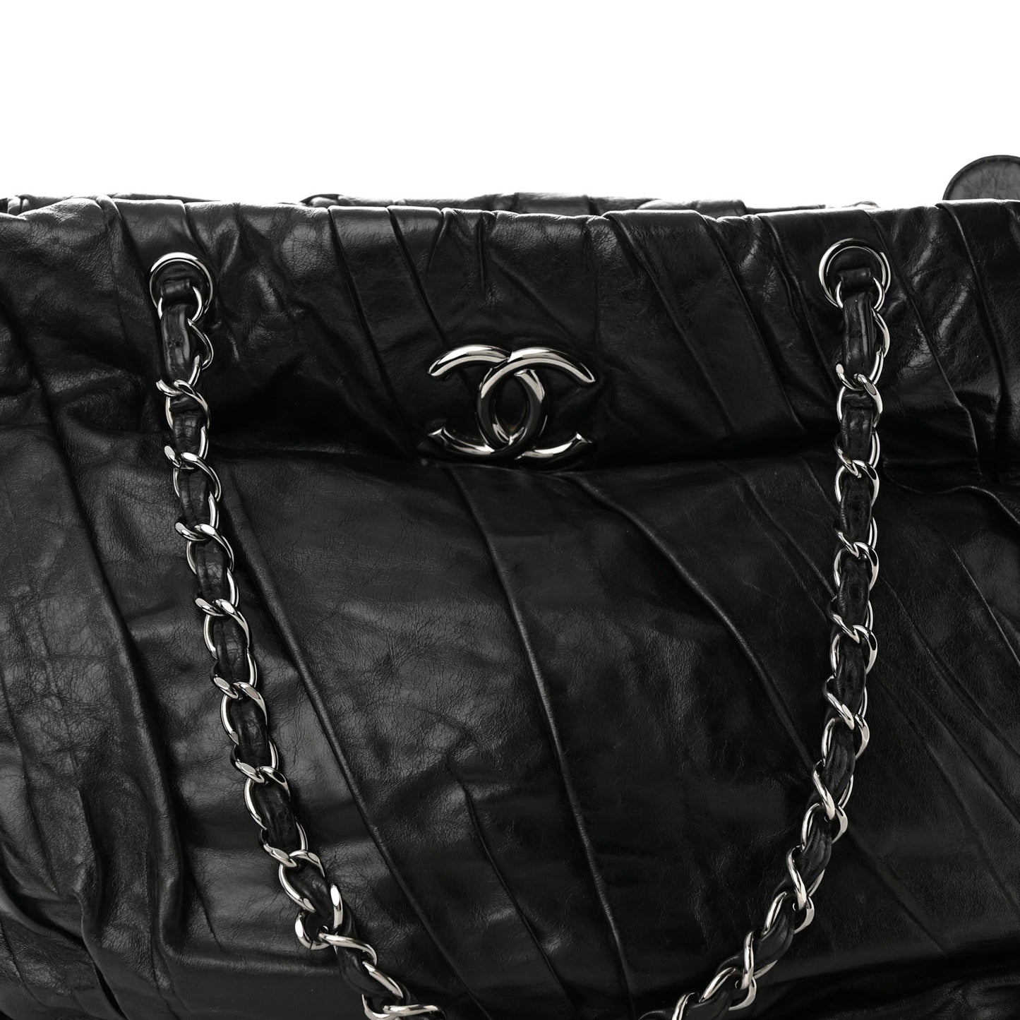 Glazed Calfskin Large Twisted Tote Black