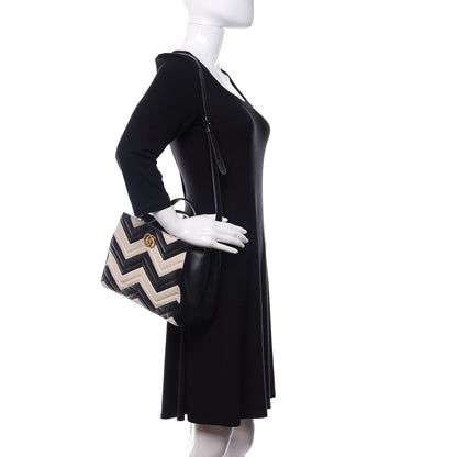Gucci Calfskin Matelasse Small GG Marmont Tote Black White 2 of 12