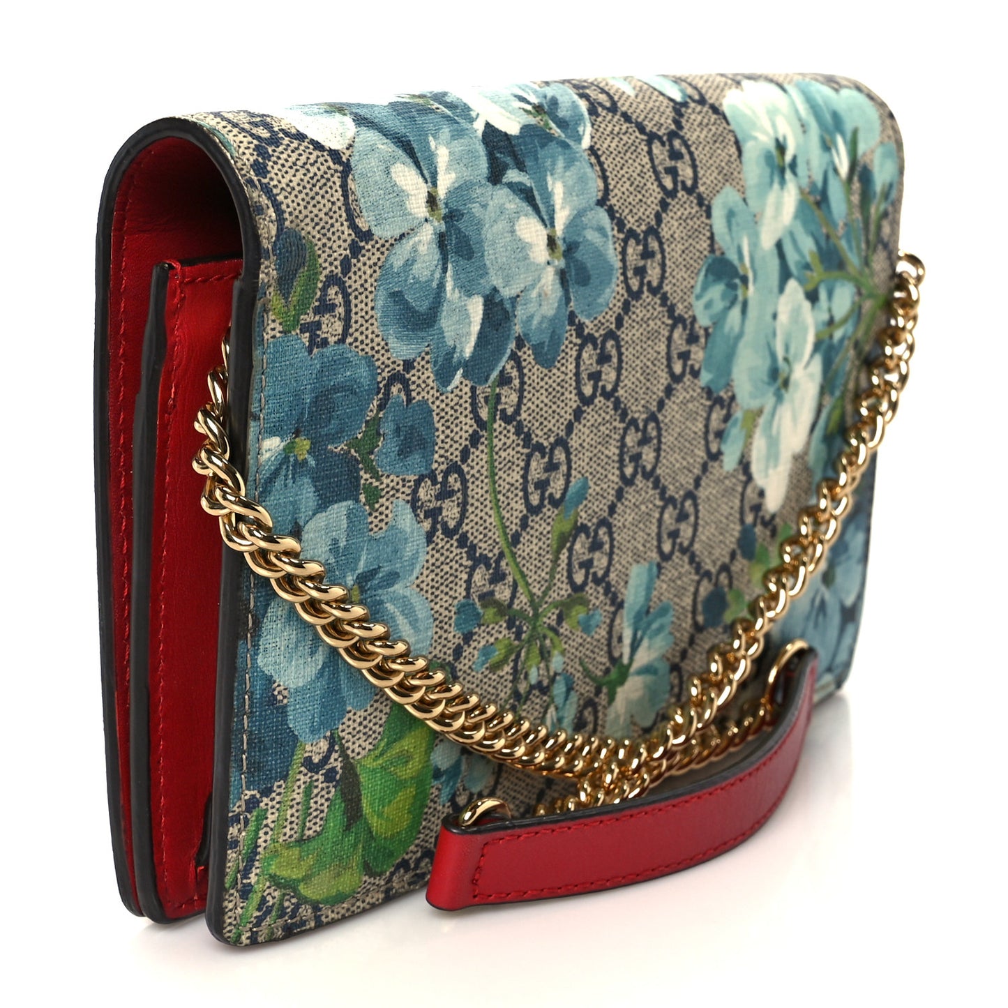 GG Supreme Monogram Blooms Chain Wallet Blue