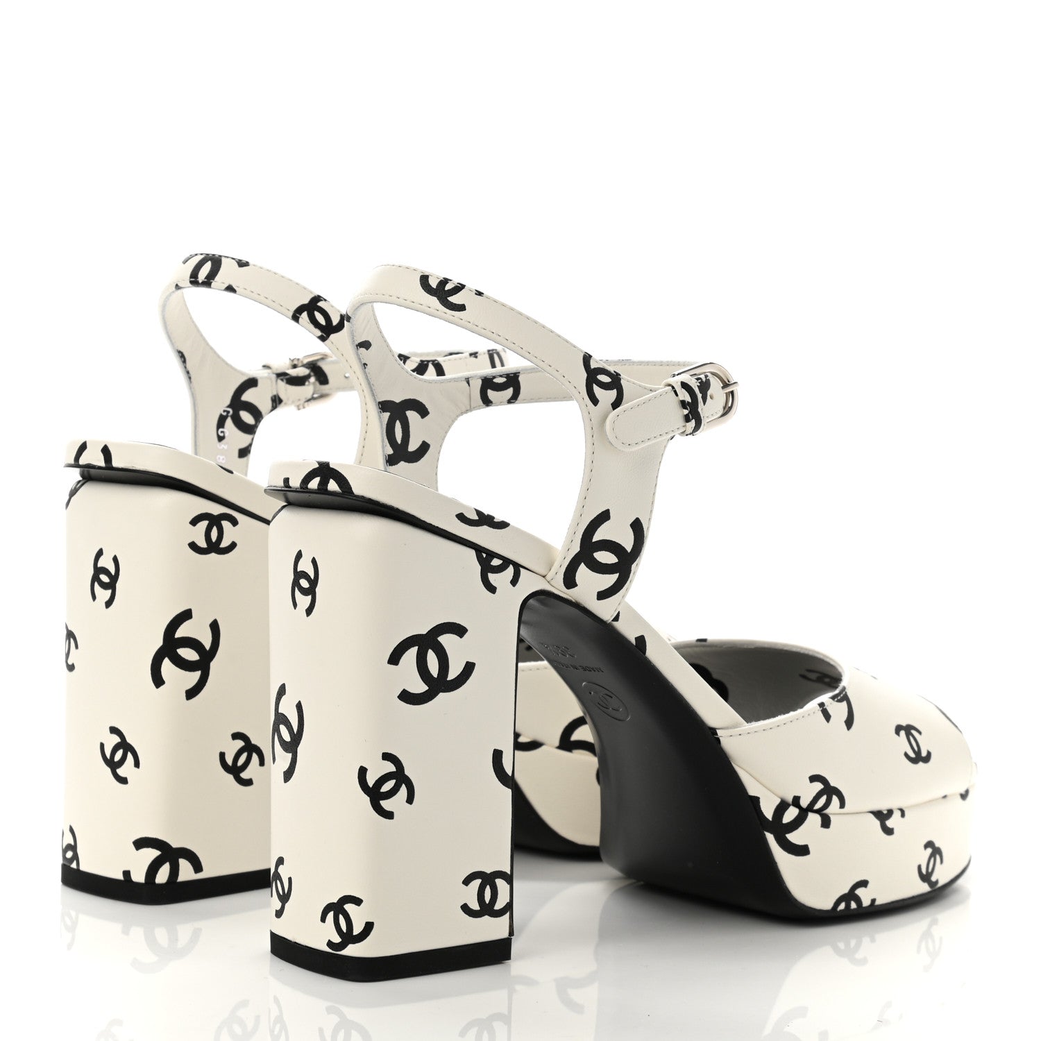 Chanel Printed Lambskin CC Platform Sandals 39.5 White Black 4 of 9