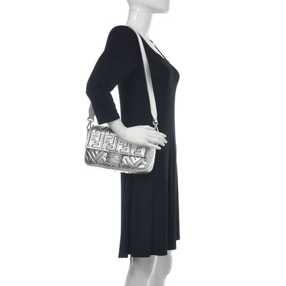 Fendi Vitello Catalan Mirror FF 1974 Embossed Baguette Argento 2 of 8