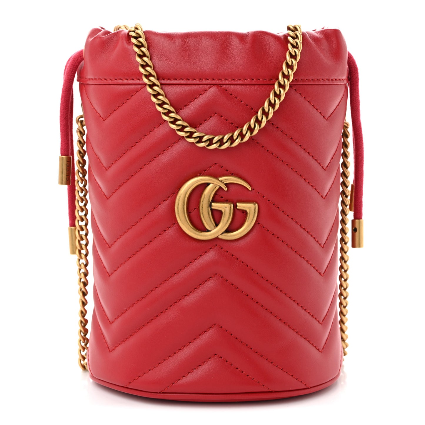 Calfskin Matelasse Mini GG Marmont 2.0 Bucket Bag Hibiscus Red