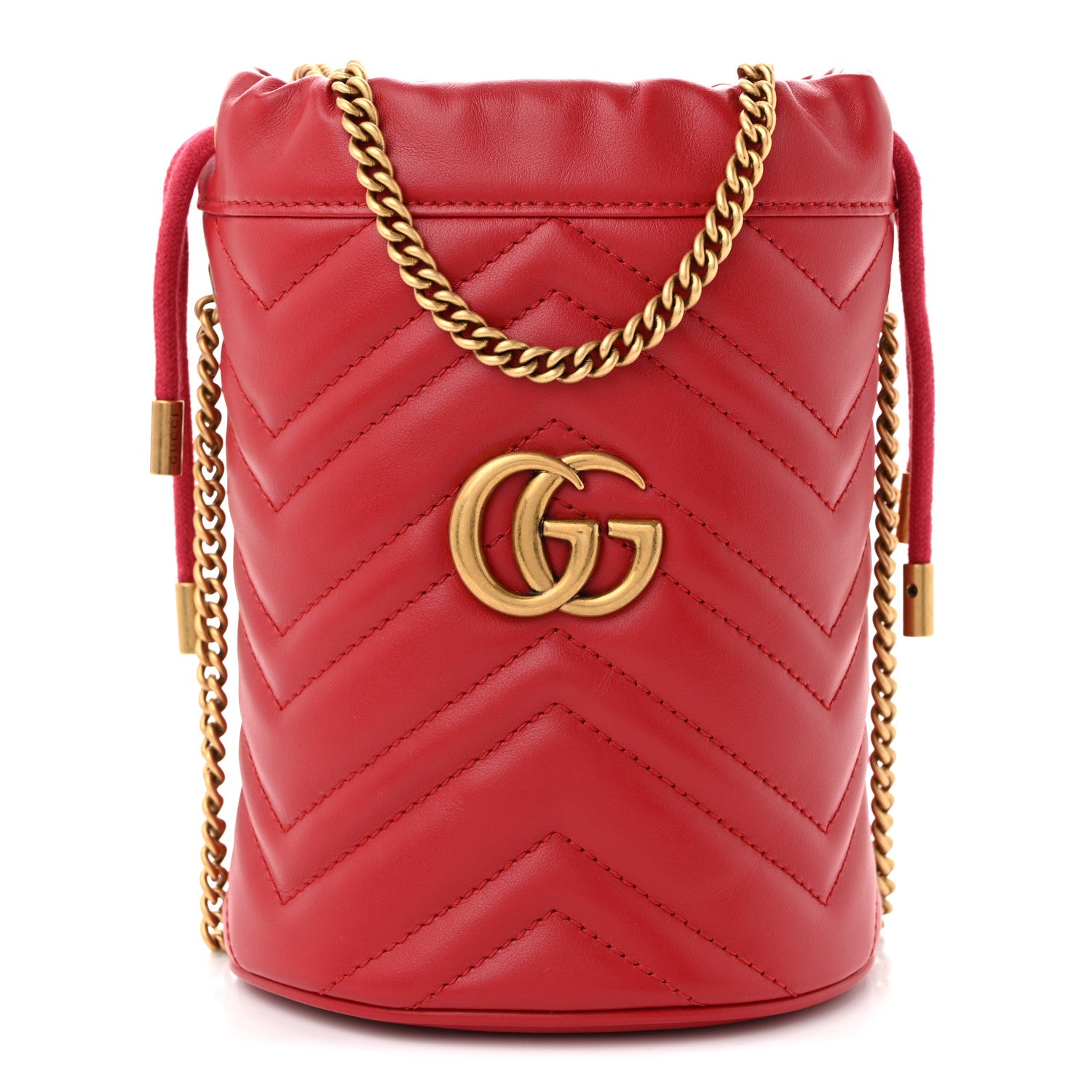 Gucci Calfskin Matelasse Mini GG Marmont 2.0 Bucket Bag Hibiscus Red 1 of 11