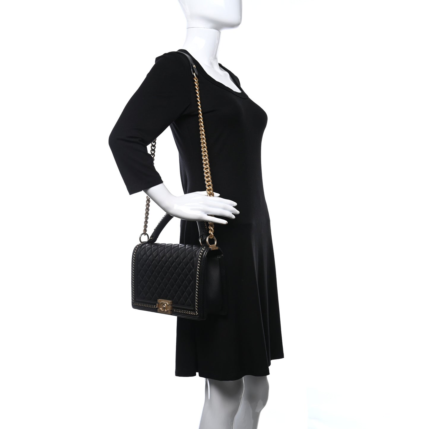 Calfskin Quilted New Medium Boy Top Handle Flap Black