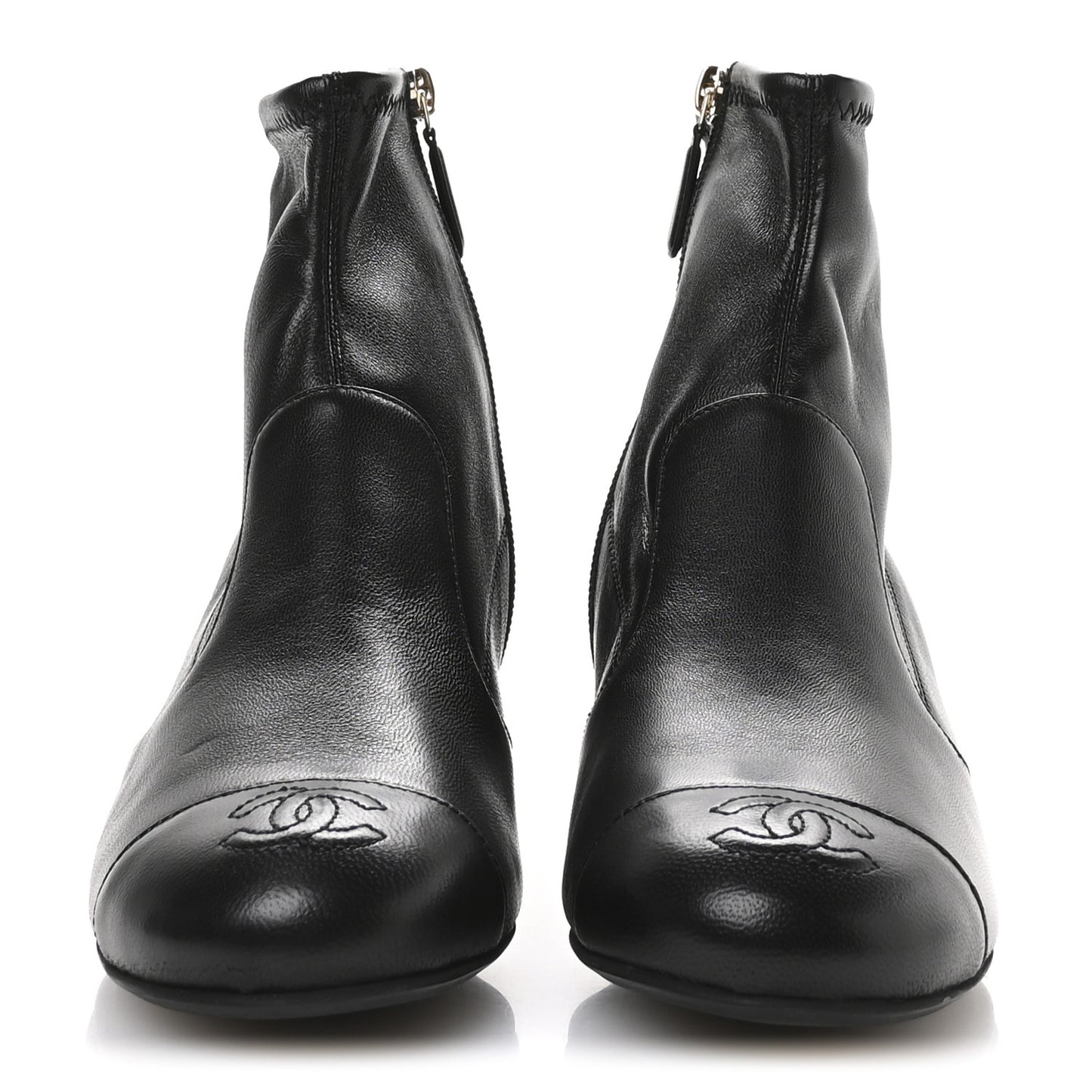 Stretch Lambskin Cap Toe CC Uniform Short Boots 36.5 Black