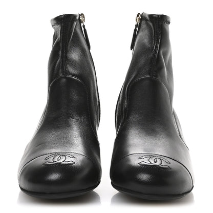 Chanel Stretch Lambskin Cap Toe CC Uniform Short Boots 36.5 Black 3 of 9
