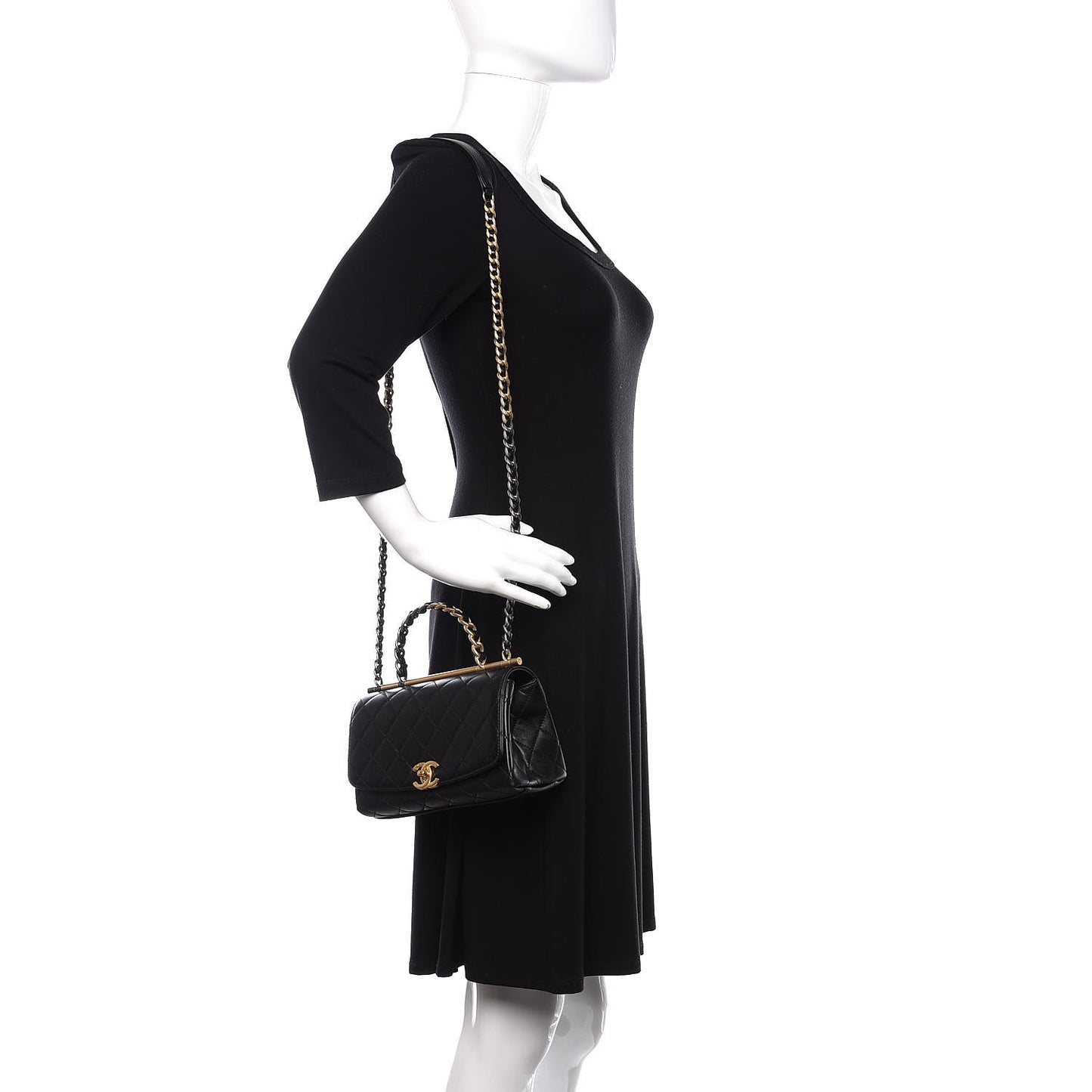 Lambskin Quilted La Parisienne Top Handle Flap Black