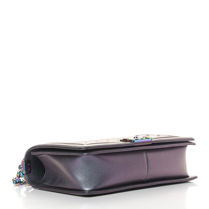 Chanel Iridescent Goatskin Quilted New Medium Boy Flap Purple 3 of 4